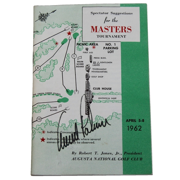 Arnold Palmer Signed 1962 Masters Tournament Spectator Guide - 3rd Green Jacket JSA ALOA