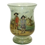 Vintage Blackheath Golfers on Green Tone Glass Vase