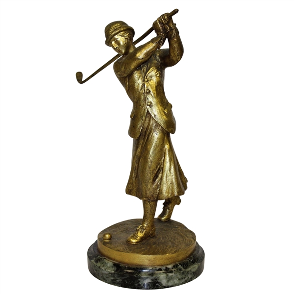Circa 1925 Jose Dunach Gilt-Bronze Lady Golfer on Marble