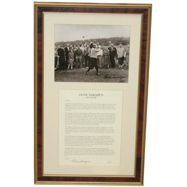 Gene Sarazen 'The Squire' Signed Ltd Ed 12/100 Letter & Signed Photo - Framed JSA ALOA