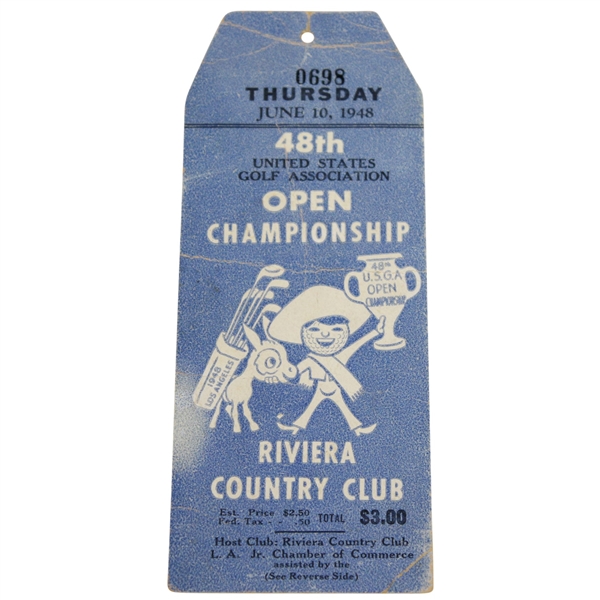 1948 US Open at Riviera Country Club Thursday Ticket #0698 - Hogan's First of Record Four Open Wins !