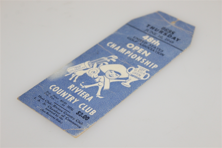 1948 US Open at Riviera Country Club Thursday Ticket #0698 - Hogan's First of Record Four Open Wins !