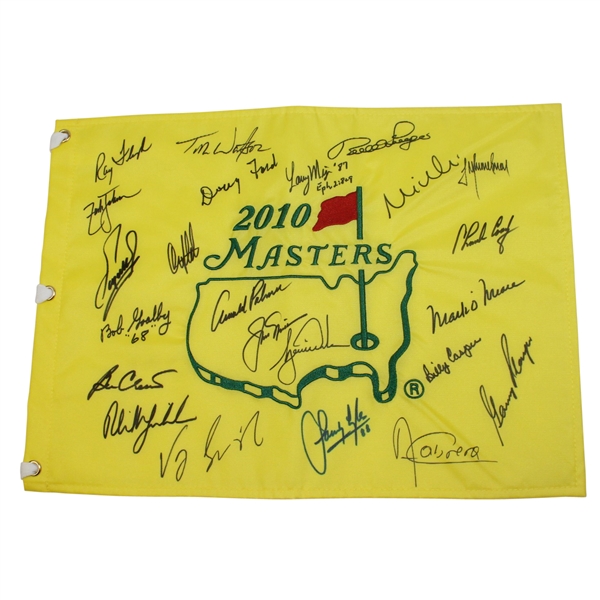 Ray Floyd's 2010 Masters Champs Dinner Flag with Palmer, Nicklaus, & Woods Center! 23 Champs! JSA ALOA