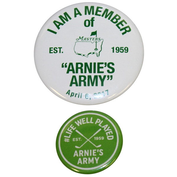 2017 Masters 'Arnie's Army' Pin & Life Well Played 'Arnie's Army' Est. 1959 Pin