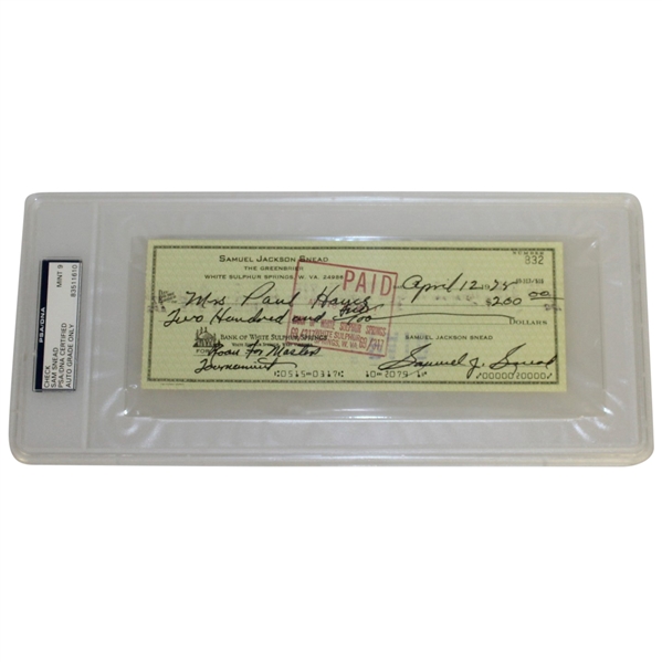 Sam Snead Signed 1975 Personal Check for Masters Tournament Room PSA/DNA 83511610