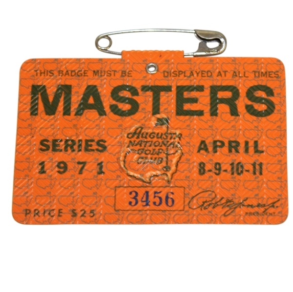 1971 Masters Tournament Series Badge #3456 - Charles Coody Winner
