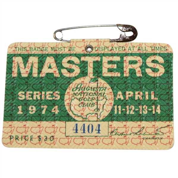 1974 Masters Tournament Series Badge #4404 - Gary Player Winner