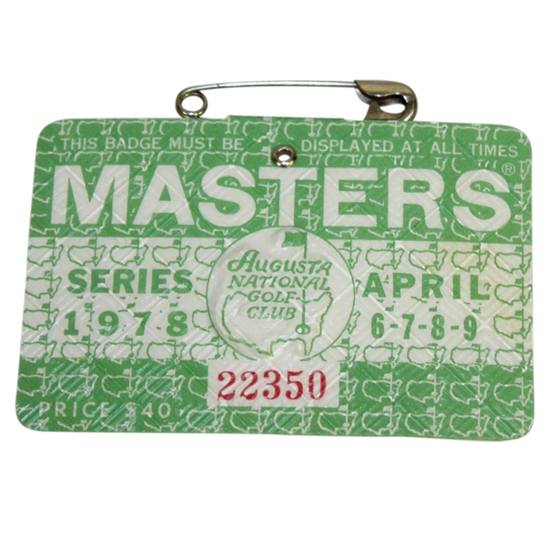 1978 Masters Tournament Series Badge #22350 - Gary Player Winner