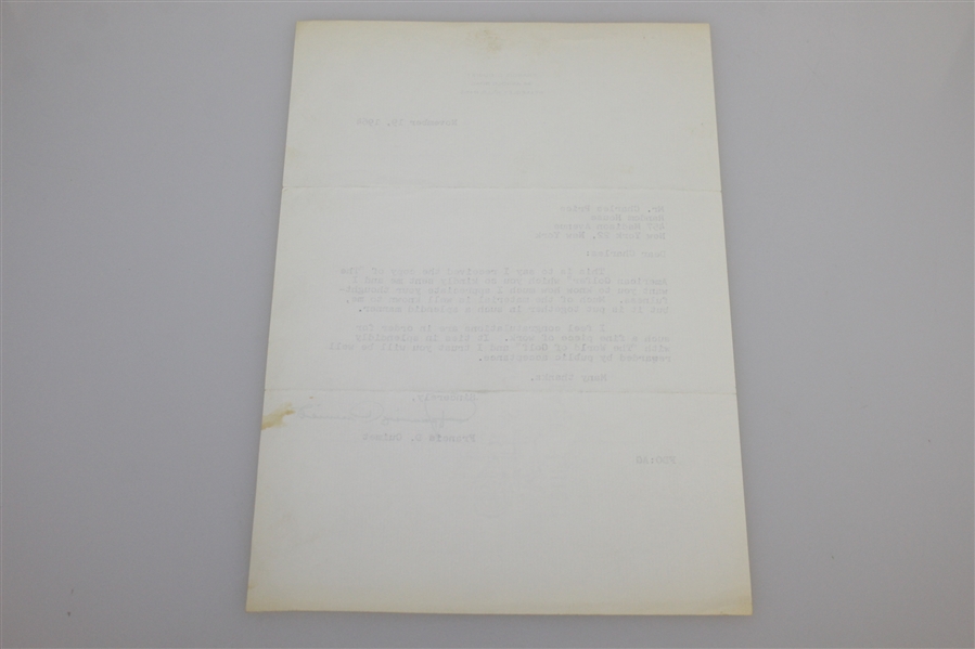 Francis Ouimet Signed Letter to Charles Price November 19, 1964 JSA ALOA
