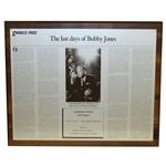 Charles Prices 1992 The Last Days of Bobby Jones GWAA First Place Plaque - Writing Competition