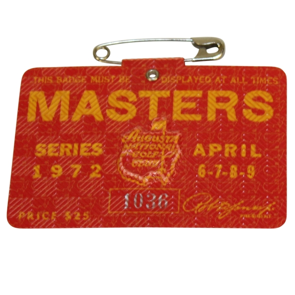 1972 Masters Tournament Series Badge #1036 - Jack Nicklaus Winner