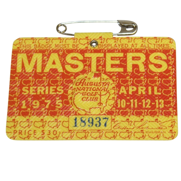 1975 Masters Tournament Series Badge #18937 - Jack Nicklaus Winner