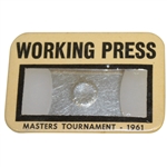 1961 Masters Tournament Working Press Badge - Gary Player Winner
