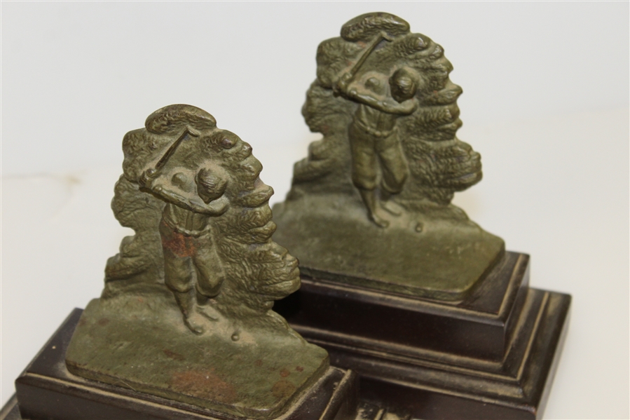 Bobby Jones Likeness Set of Bookends with Seldom Seen Mounted Base