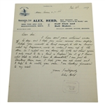 Alex (Sandy) Herd (D-1944) Signed 1927 Letter - 1902 British Open Champ JSA ALOA