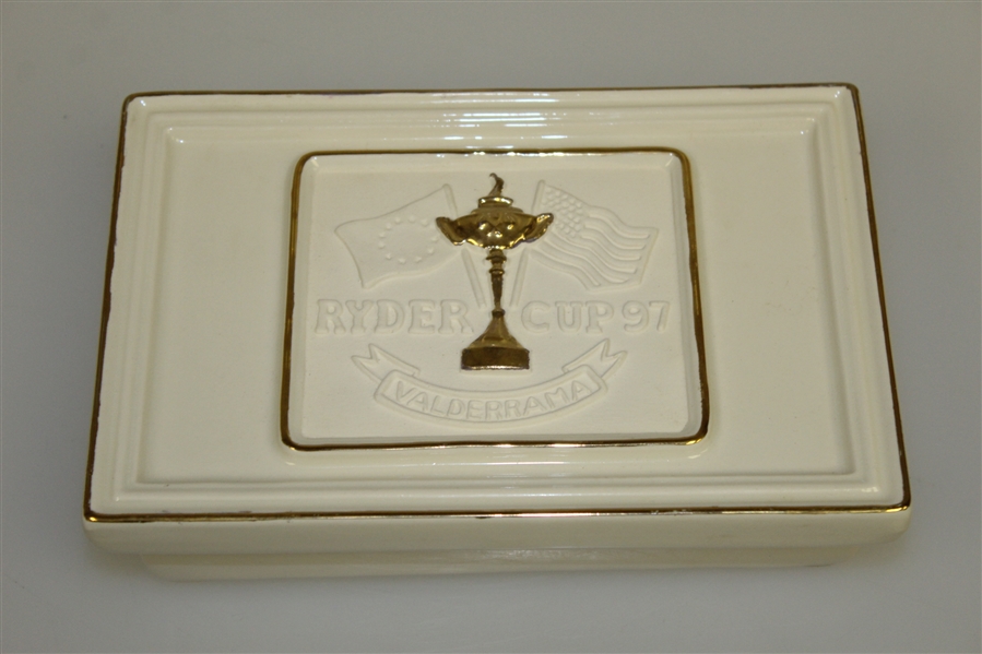 Ryder Cup 1997 Valderrama Porcelain Card Holder with Comm. Playing Cards by Artist Bill Waugh