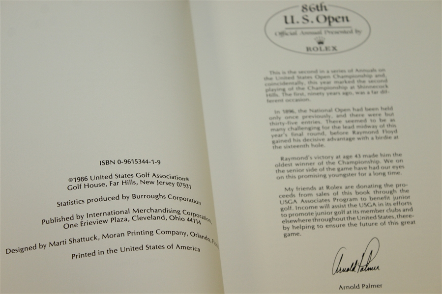 Ray Floyd's Personal Signed 1986 US Open Hardcover Annual JSA ALOA