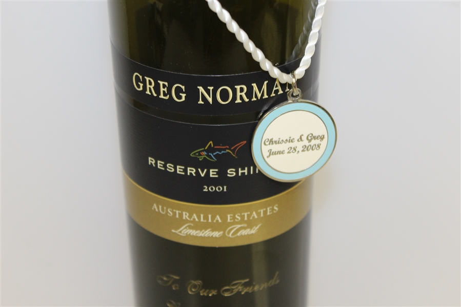 Greg Norman & Chris Evert Wedding Reception Gift Reserve Shiraz Bottle with Ball Mark
