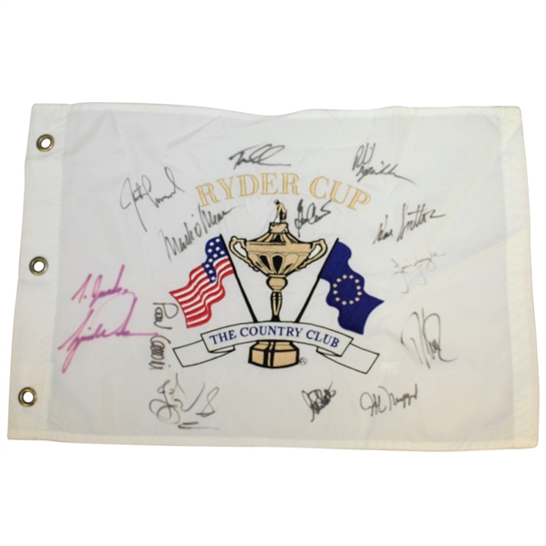 1999 Ryder Cup 'Battle at Brookline' Flag Signed by 11 US & 2 Euros W/Tiger JSA ALOA