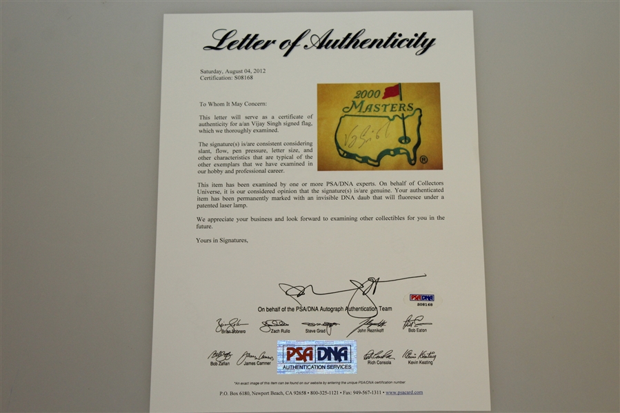 Vijay Singh Signed 2000 Masters Embroidered Flag FULL PSA/DNA #S08168