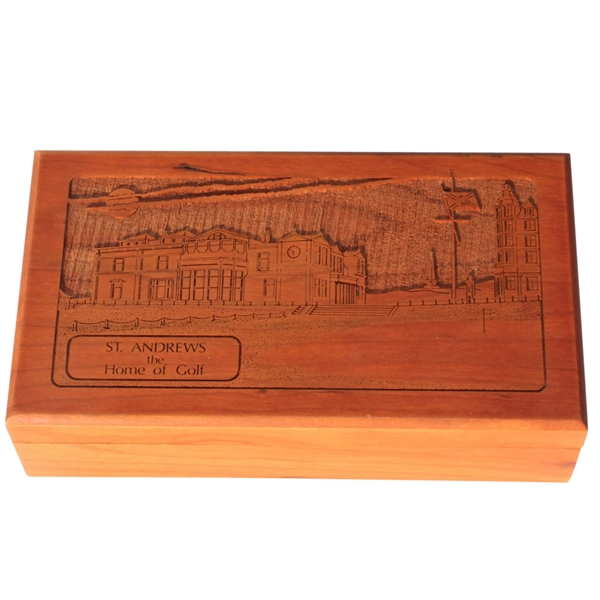 St. Andrews 'The Home Of Golf' Wooden Etched Box - Excellent Condition