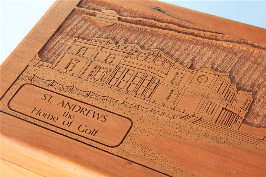 St. Andrews 'The Home Of Golf' Wooden Etched Box - Excellent Condition