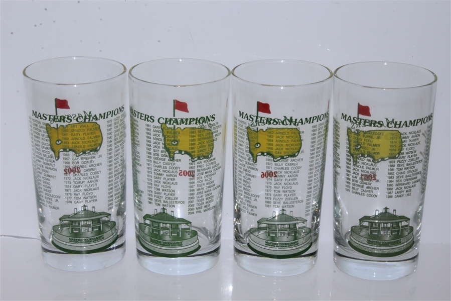 2002, 2005, 2006, & 2007 Masters Tournament Winners Commemorative Glasses