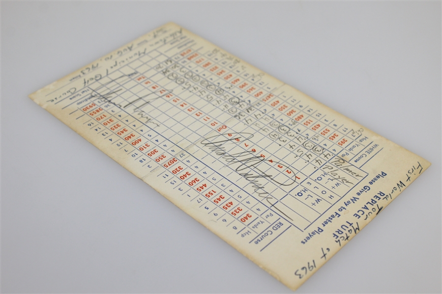 Arnold Palmer & Gary Player Signed 1963 Exhibition Match Scorecard - Palmer Shot 61 JSA ALOA