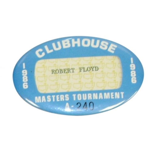 Robert Floyd's 1986 Masters Tournament Clubhouse Badge #A240 - Nicklaus Wins 6th