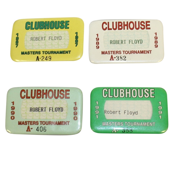 Robert Floyd's 1987, 1989, 1990, & 1991 Masters Tournament Clubhouse Badges