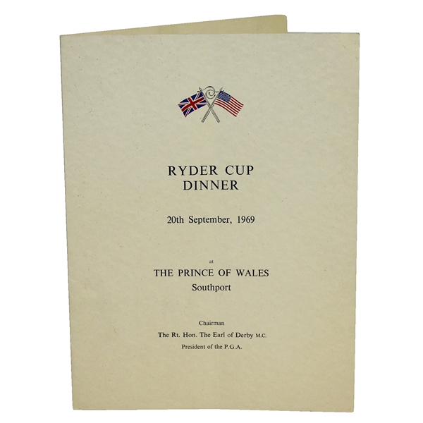 1969 Ryder Cup Dinner Menu at The Prince of Wales Southport