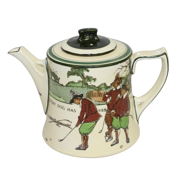 1920's Royal Doulton Golf Themed Teapot with Lid - R. Wayne Perkins Collection