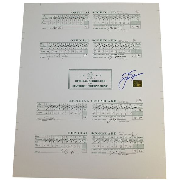 Jack Nicklaus Signed 1986 Masters Tournament Scorecard Display - Nicklaus Sticker COA