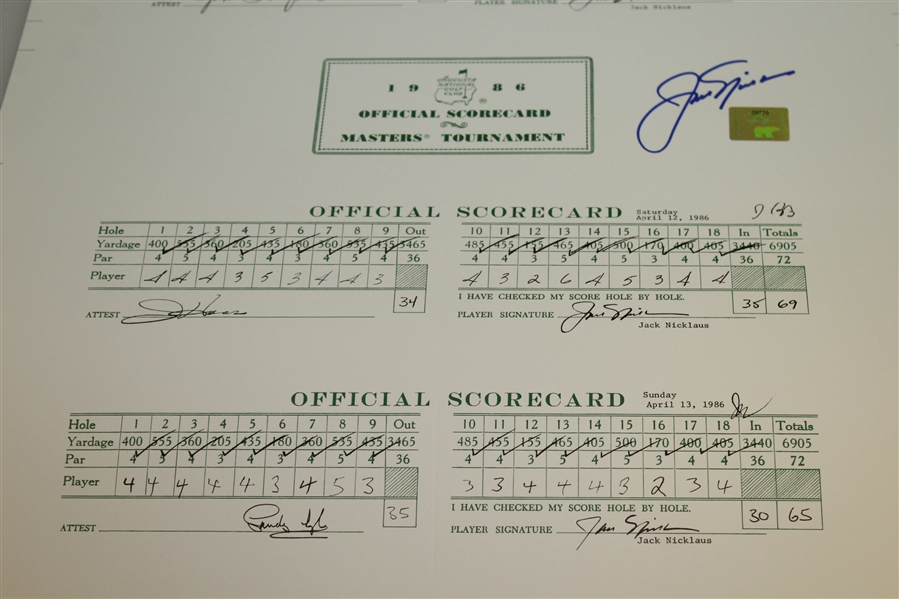 Jack Nicklaus Signed 1986 Masters Tournament Scorecard Display - Nicklaus Sticker COA