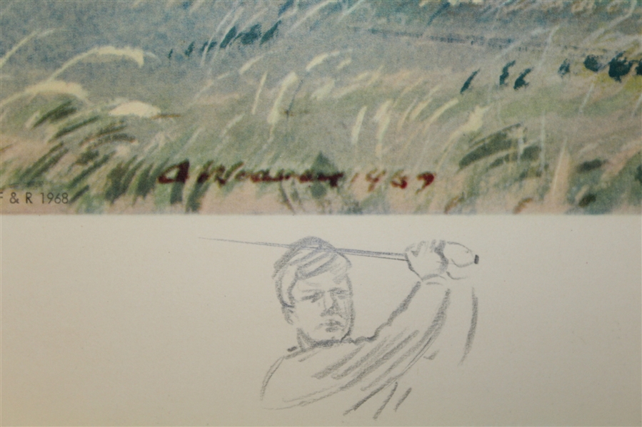 'The First Green Muirfield' Signed by Artist Arthur Weaver with Hand Sketched Remarque - 1968