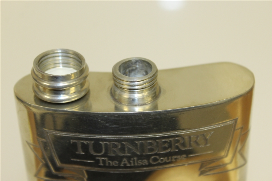 Turnberry 'The Ailsa Course' Pewter Golf Flask with Original Box & Funnel - Good Condition