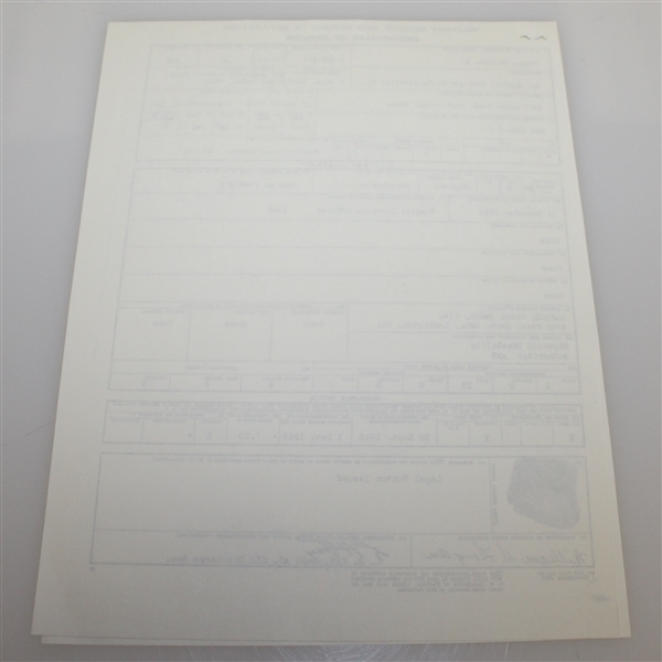 Ben Hogan's Certificate of Military Service Photocopy