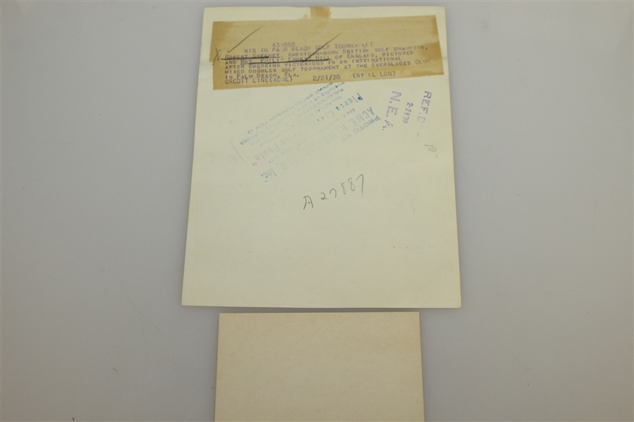 Robert Sweeney Signed 3x5 Card with Wire Photo - 1937 British Am. Champ JSA ALOA
