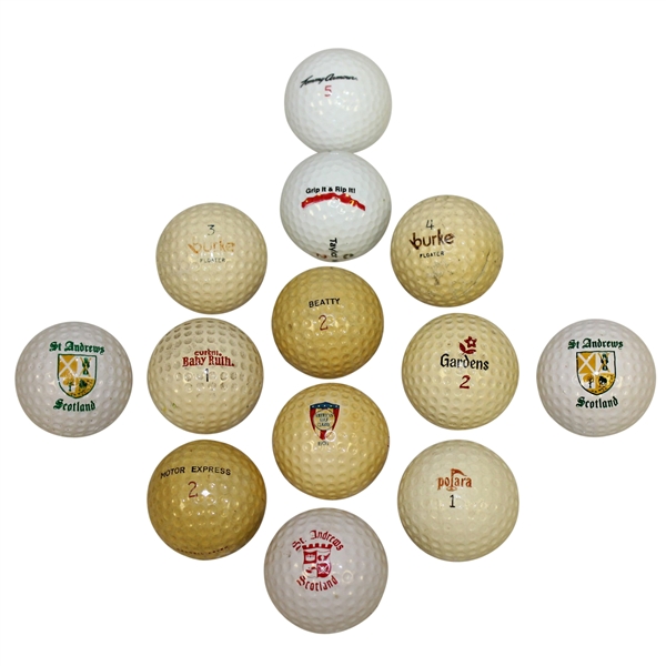 Thirteen Miscellaneous Logo Golf Balls - St Andrews, Burke, Armour, and other