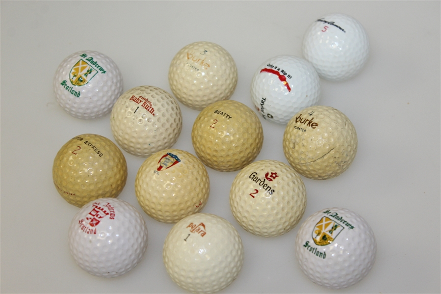 Thirteen Miscellaneous Logo Golf Balls - St Andrews, Burke, Armour, and other