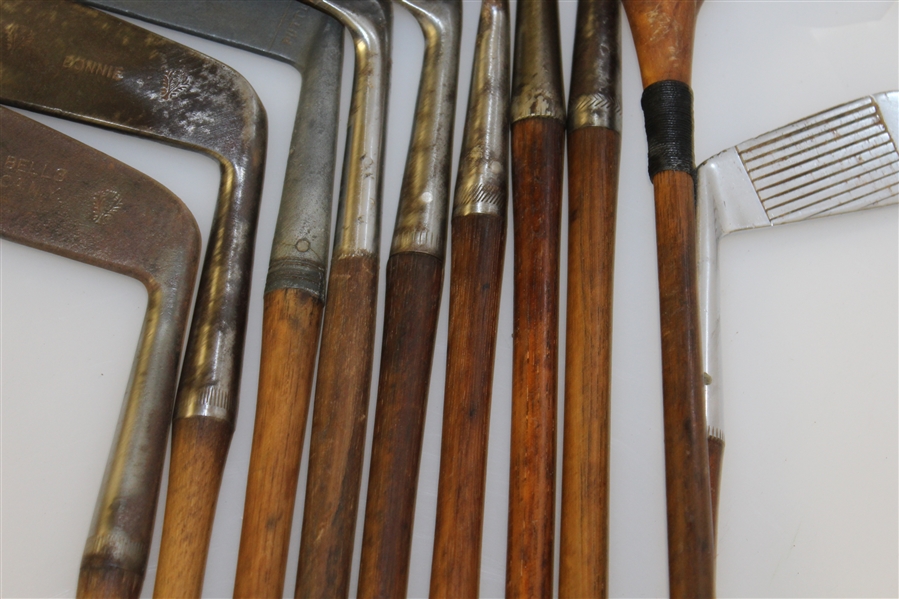 Vintage Wooden Shaft Clubs with 1920's Canvas Golf Bag - 10 Clubs inc. 2 Junior Clubs