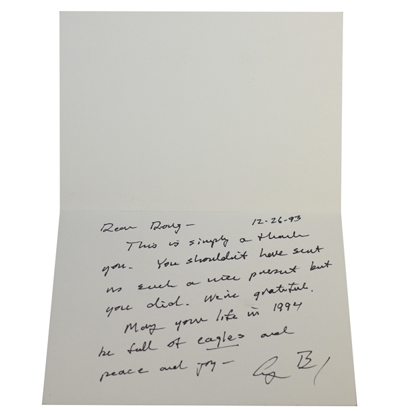 41st President George H. W. Bush Handwritten, Fully Signed Thank You Card to Doug Sanders JSA ALOA