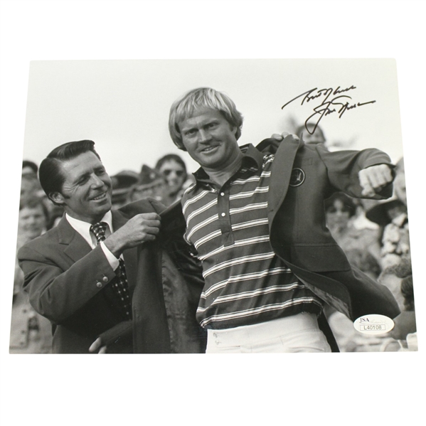 Jack Nicklaus Signed B&W Green Jacket Ceremony Picture with Gary Player JSA #40108
