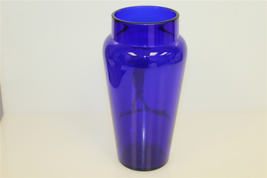 Hawkes Co Cobalt Blue Vase w/ Sterling Golf er Overlay