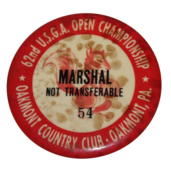 1962 US Open Marshall Badge - Jack Nicklaus 1st Win