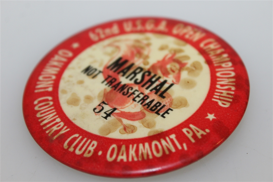 1962 US Open Marshall Badge - Jack Nicklaus 1st Win