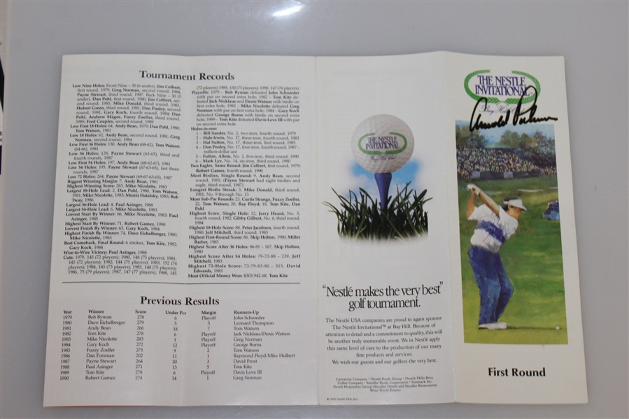 Arnold Palmer Signed 1991 Nestle Invitational Pairing Guide JSA ALOA