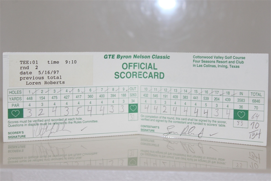 Phil Mickelson Signed 1997 GTE Byron Nelson Classic Scorecard PSA #85725