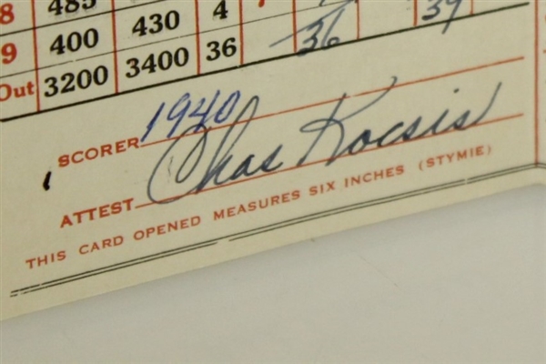 1940's Augusta National Scorecard Signed & Scored by Chuck Kocsis JSA ALOA