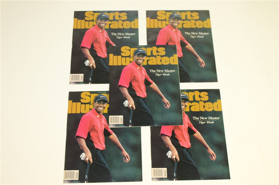 Tiger Woods Lot - 6 Wheaties Golf Ball Sleeves, 5 Sports Illustrated Magazines, 2008 Torrey Pines Embroidered Flag